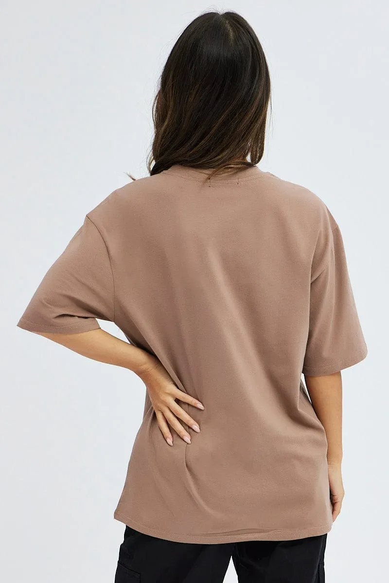 Brown T Shirt Short Sleeve Crew Neck Oversized Eagle Trendy Vibes Wear