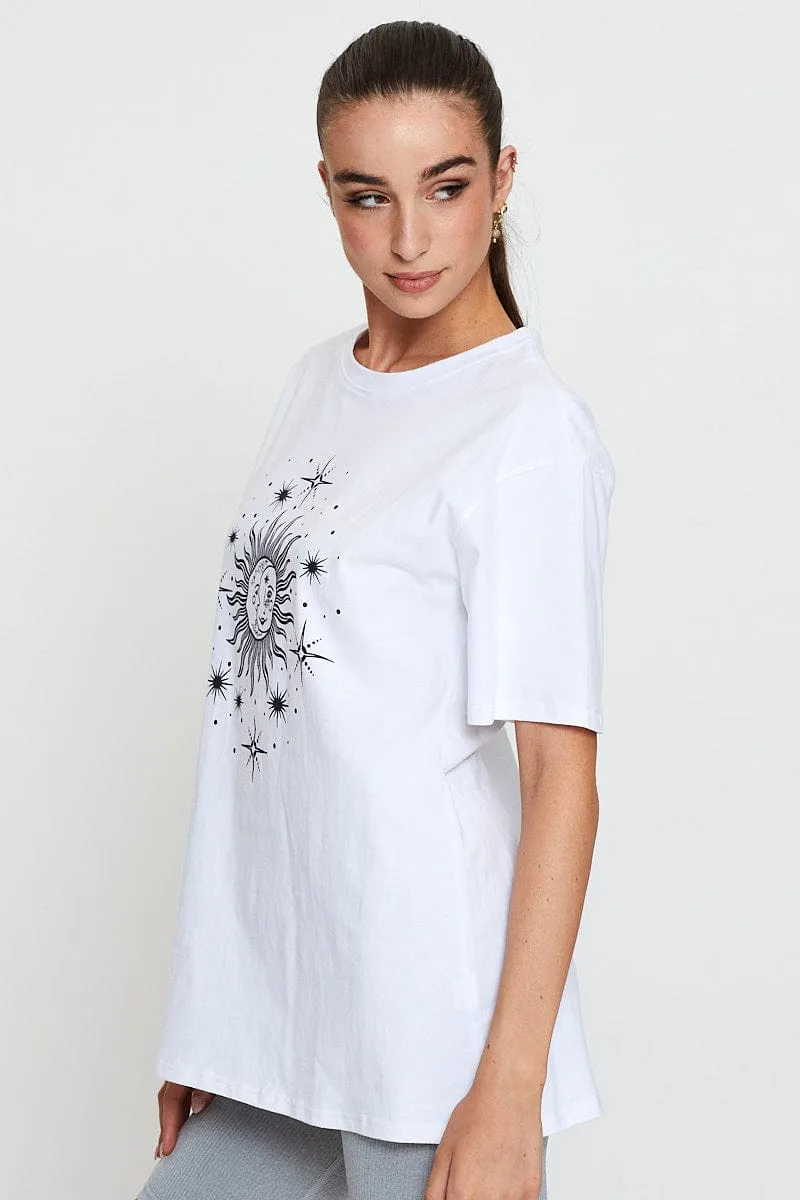 White Graphic T-Shirt Short Sleeve Smart Fit Breathable touch