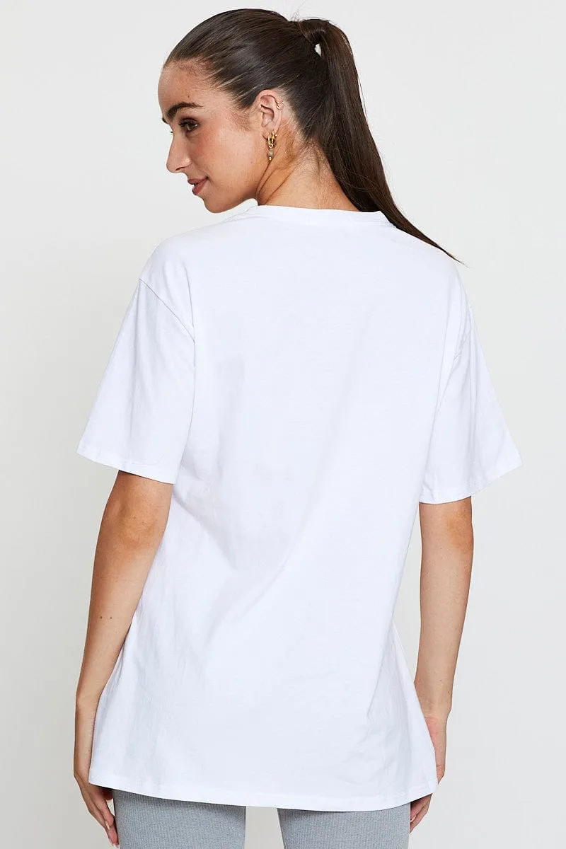 White Graphic T-Shirt Short Sleeve Button Down
