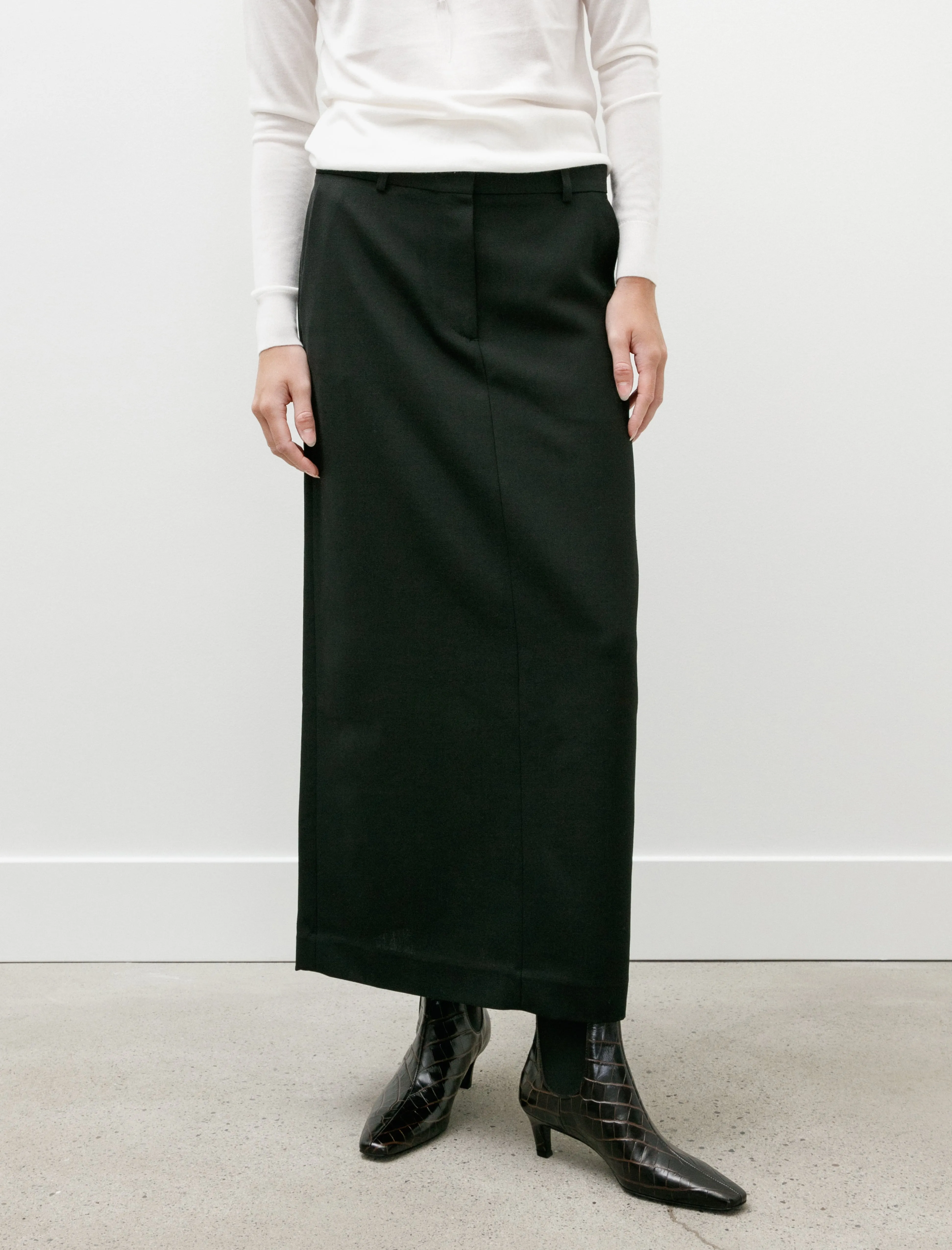Low Waist Straight Skirt Black Double Stitched