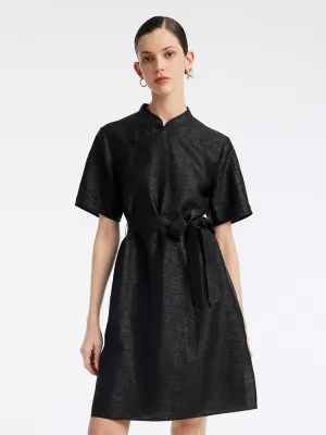 Xiang Yun Silk Mandarin Collar Cheongsam Qipao Mini Dress Floral Print Elegant mini with floral prints