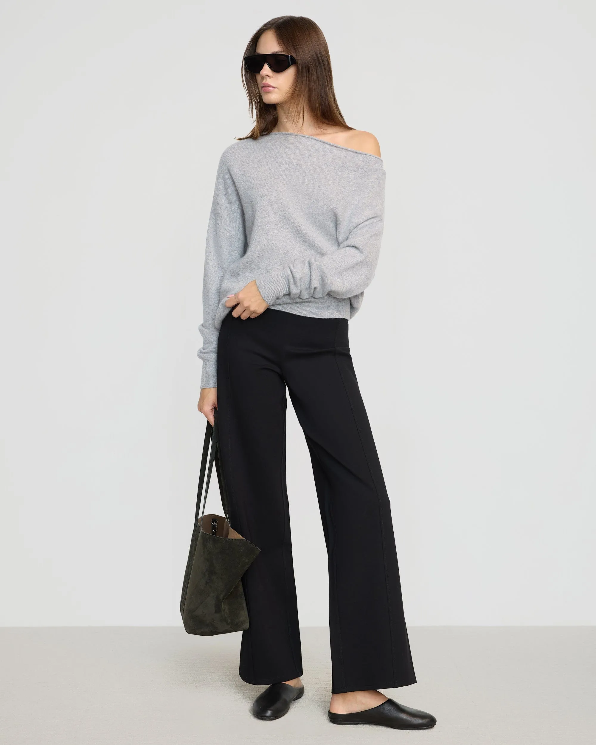 Erasable Logo Patch Smart Casual Anh Wide-Leg Ponte Stretch Pant