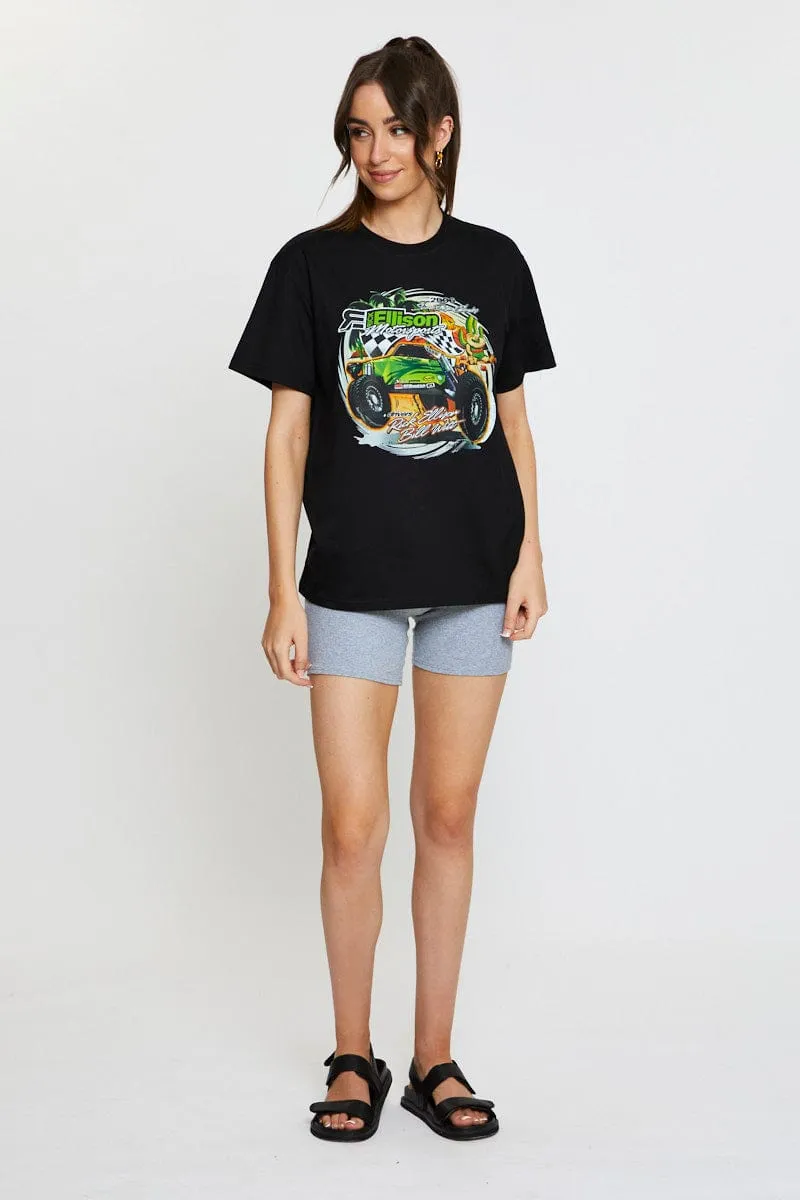 Black Vintage T Shirt Short Sleeve Peace Flow Jump Core