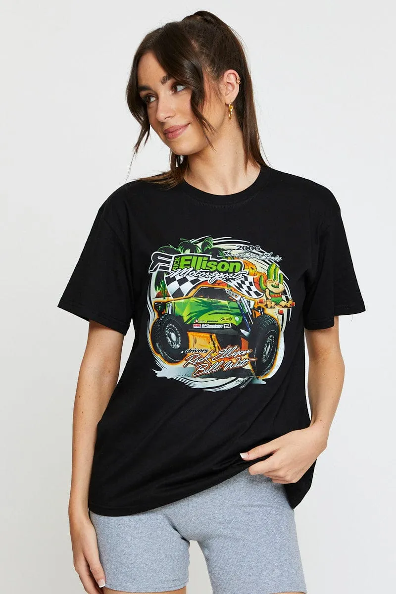 Black Vintage T Shirt Short Sleeve Ocean Glow