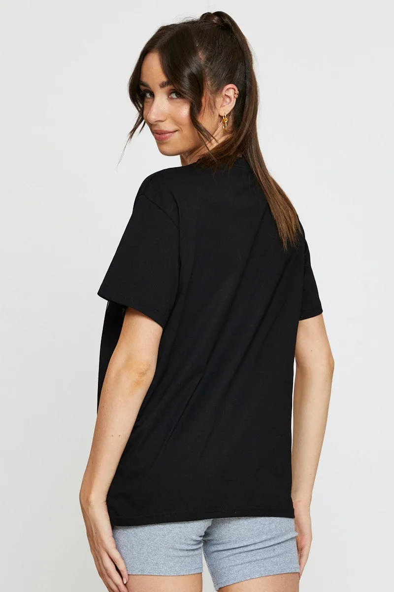 Black Vintage T Shirt Short Sleeve Ventilated Back Panels Easy Layering
