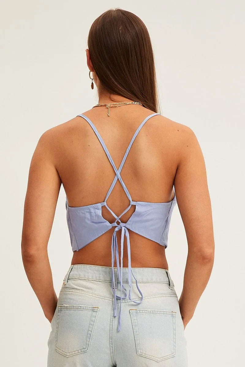 Simple Wear Blue Singlet Top Sleeveless Crop