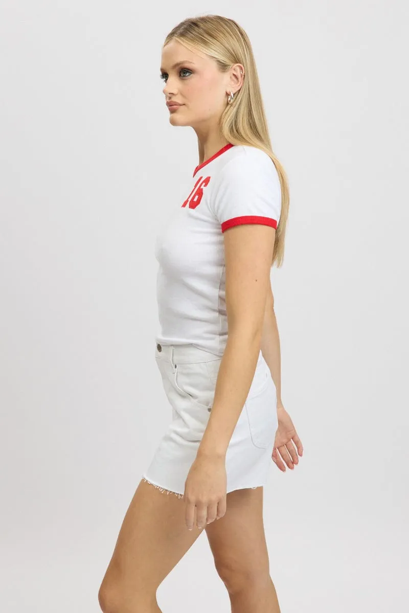 White Graphic Tee Short Sleeve sequined details Bohemian style