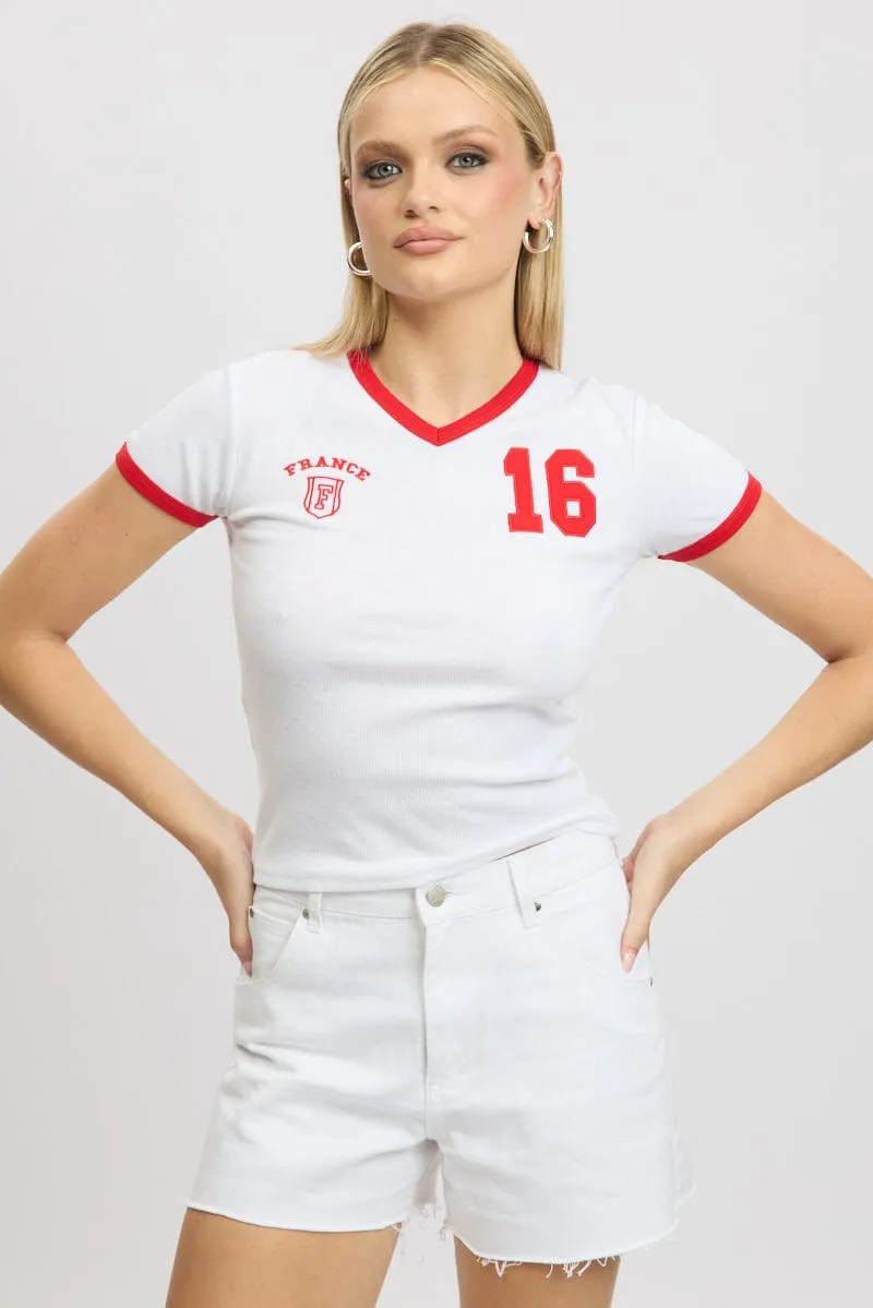 Thermoregulating Fabric White Graphic Tee Short Sleeve