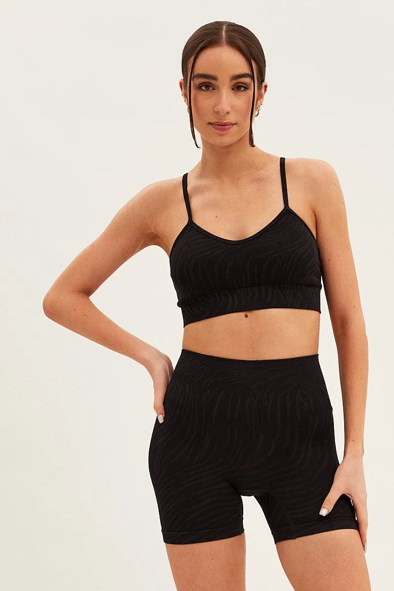 Daily Wear Four Way Stretch Black Seamless Top And Bike Shorts Activewear Set