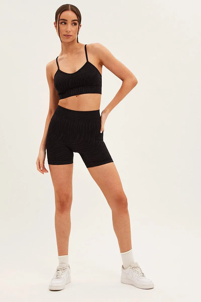Fashion Accessory Reinforced Hemlines Black Seamless Top And Bike Shorts Activewear Set