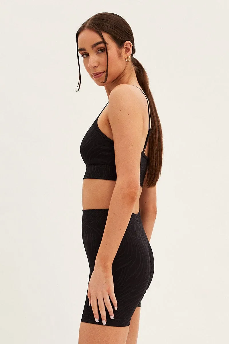 Black Seamless Top And Bike Shorts Activewear Set Warm Season