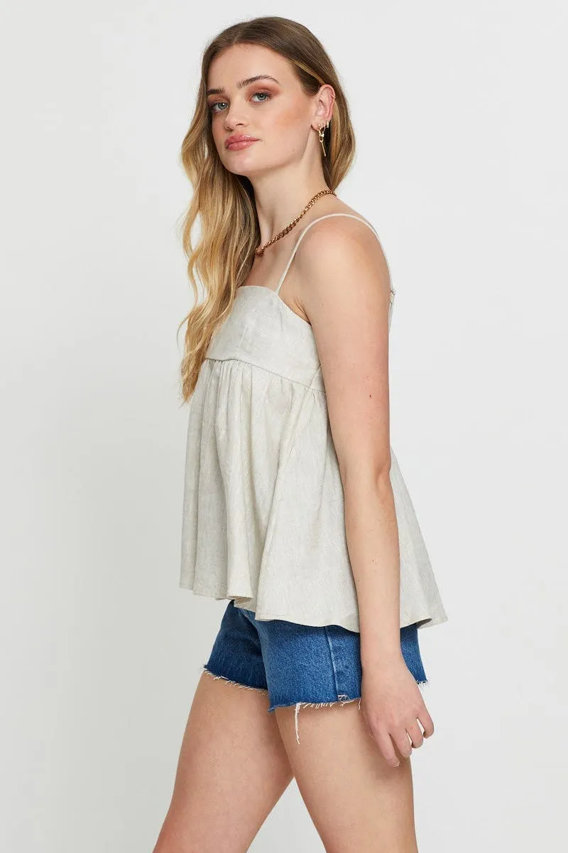 SoftLining Photo Fit Beige Singlet Top Sleeveless Linen