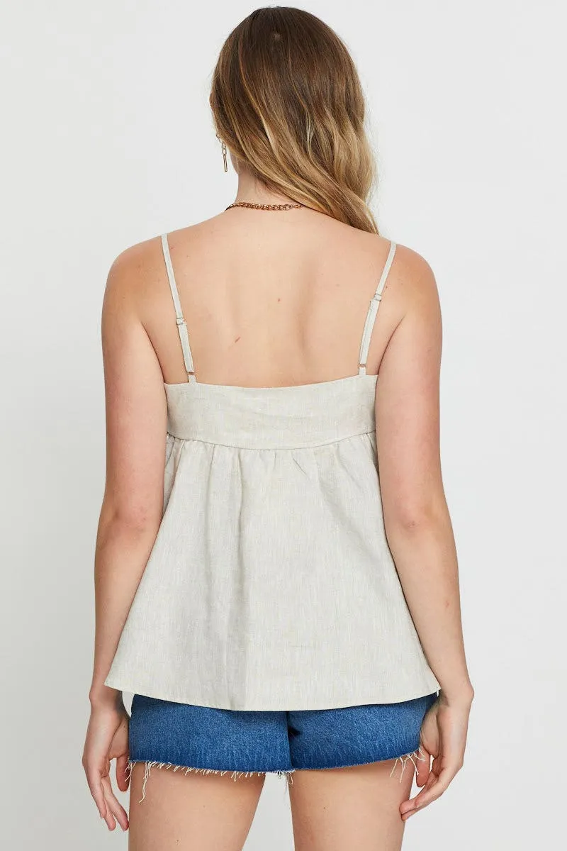 CompactPackaging Beige Singlet Top Sleeveless Linen