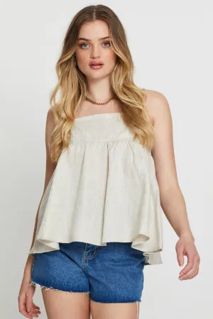Beige Singlet Top Sleeveless Linen Queen Glow