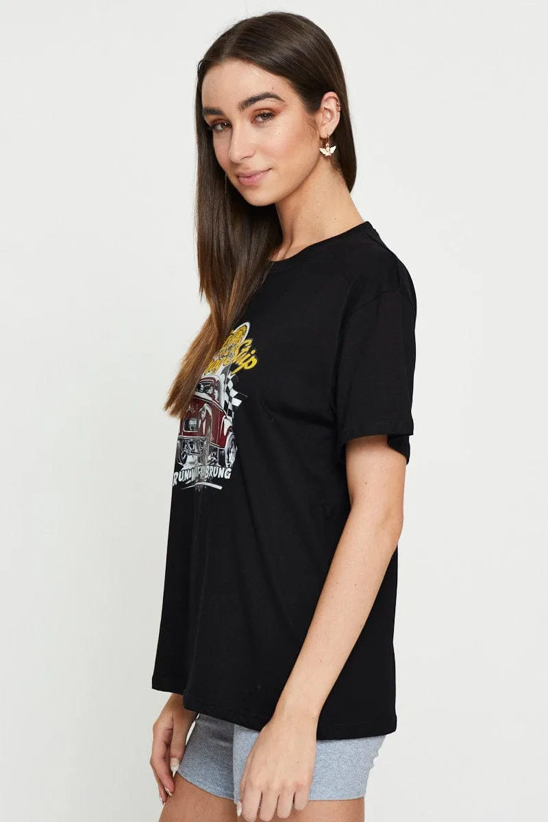 Relaxing Wear Black Graphic T-Shirt Short Sleeve