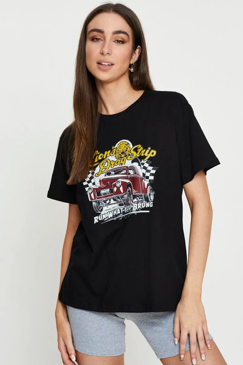 Black Graphic T-Shirt Short Sleeve Love Energy