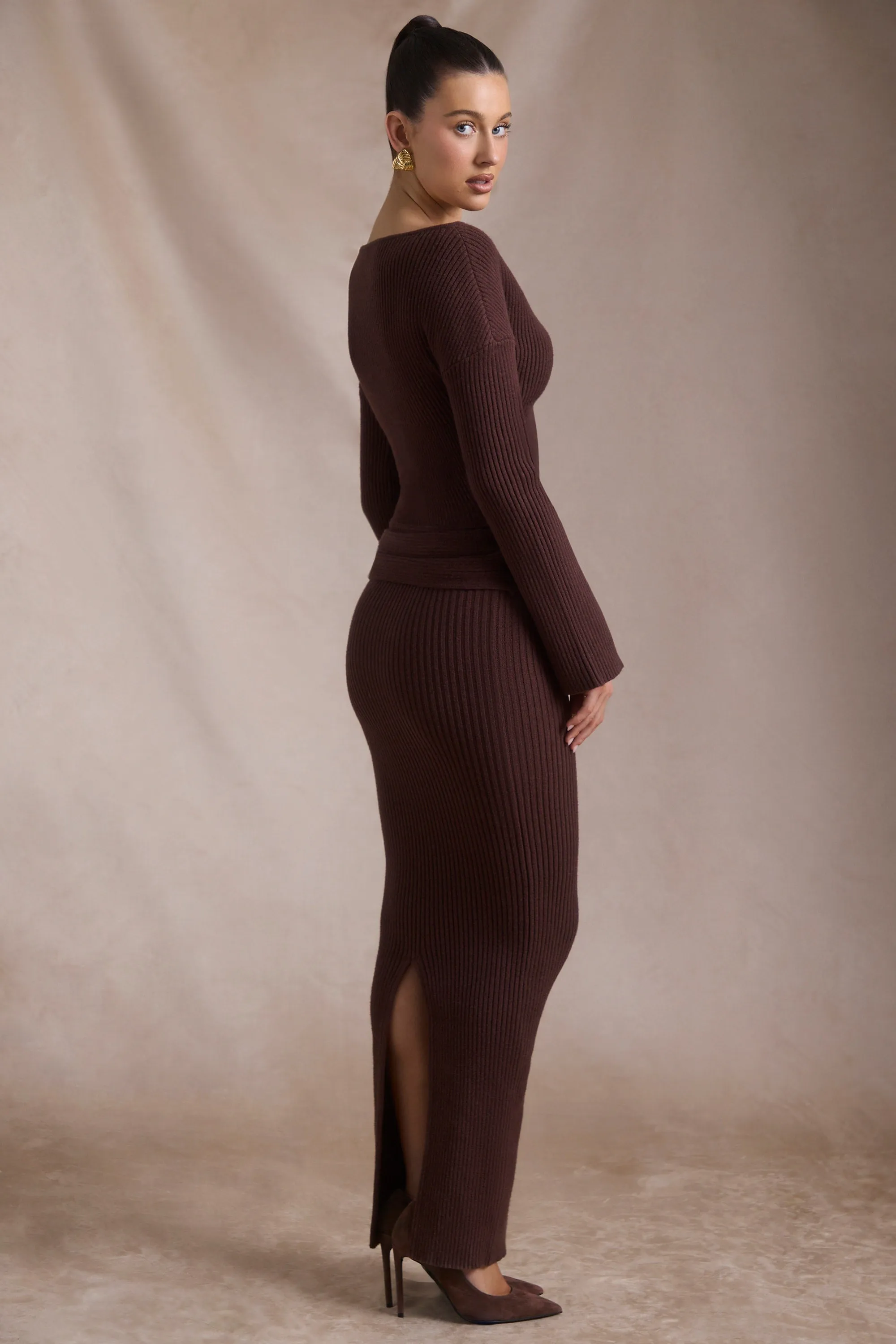 Ribbed-Knit Foldover Maxi Skirt in Espresso Denim style Maternity Friendly
