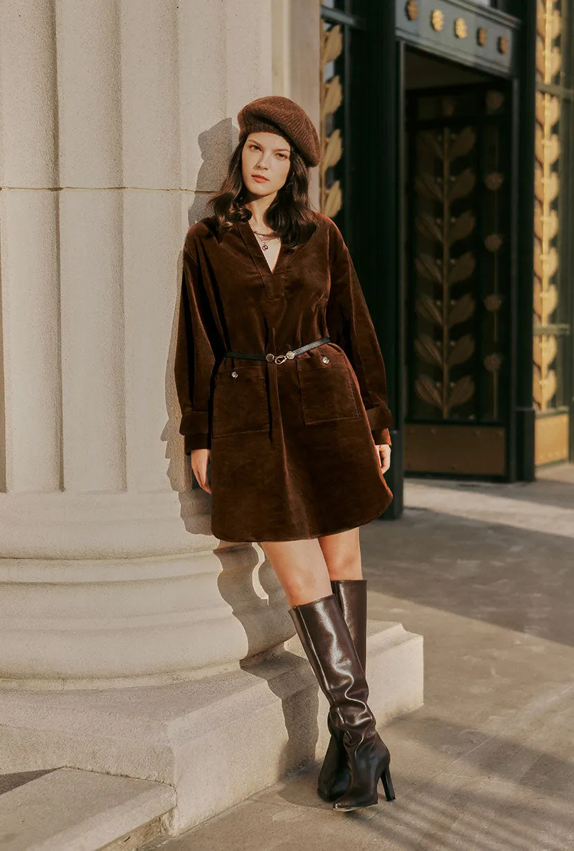 Abby Corduroy Dress - Brown Versatile Fashion
