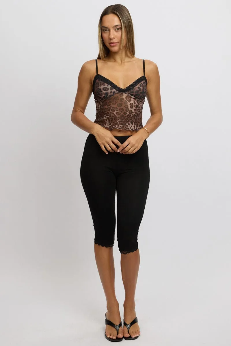 SeamlessTransition Brown Animal Print Singlet Top Mesh