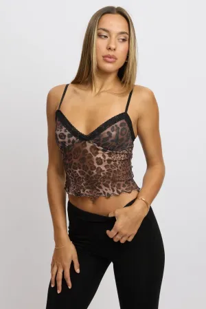 Weather Protection Brown Animal Print Singlet Top Mesh