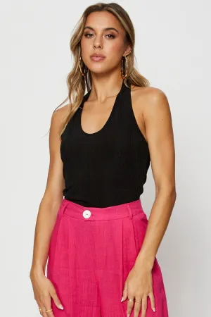 Black Halter Top Crop SlipResistantWaistband Shine Mood