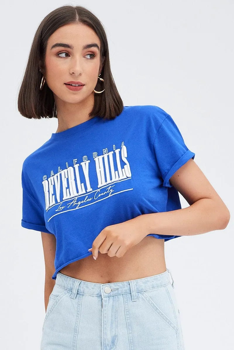 Blue Graphic Tee Short Sleeve Chic And Comfortable