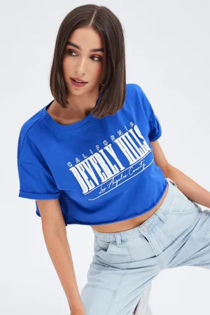 Blue Graphic Tee Short Sleeve Trendy Wearable Non Restrictive Fit
