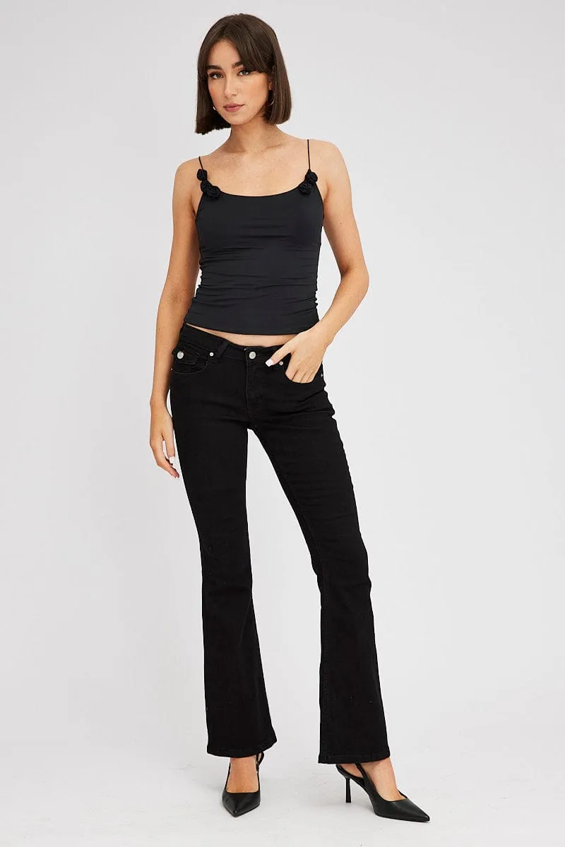 DoubleLayered Black Top Crop Strap Corsage