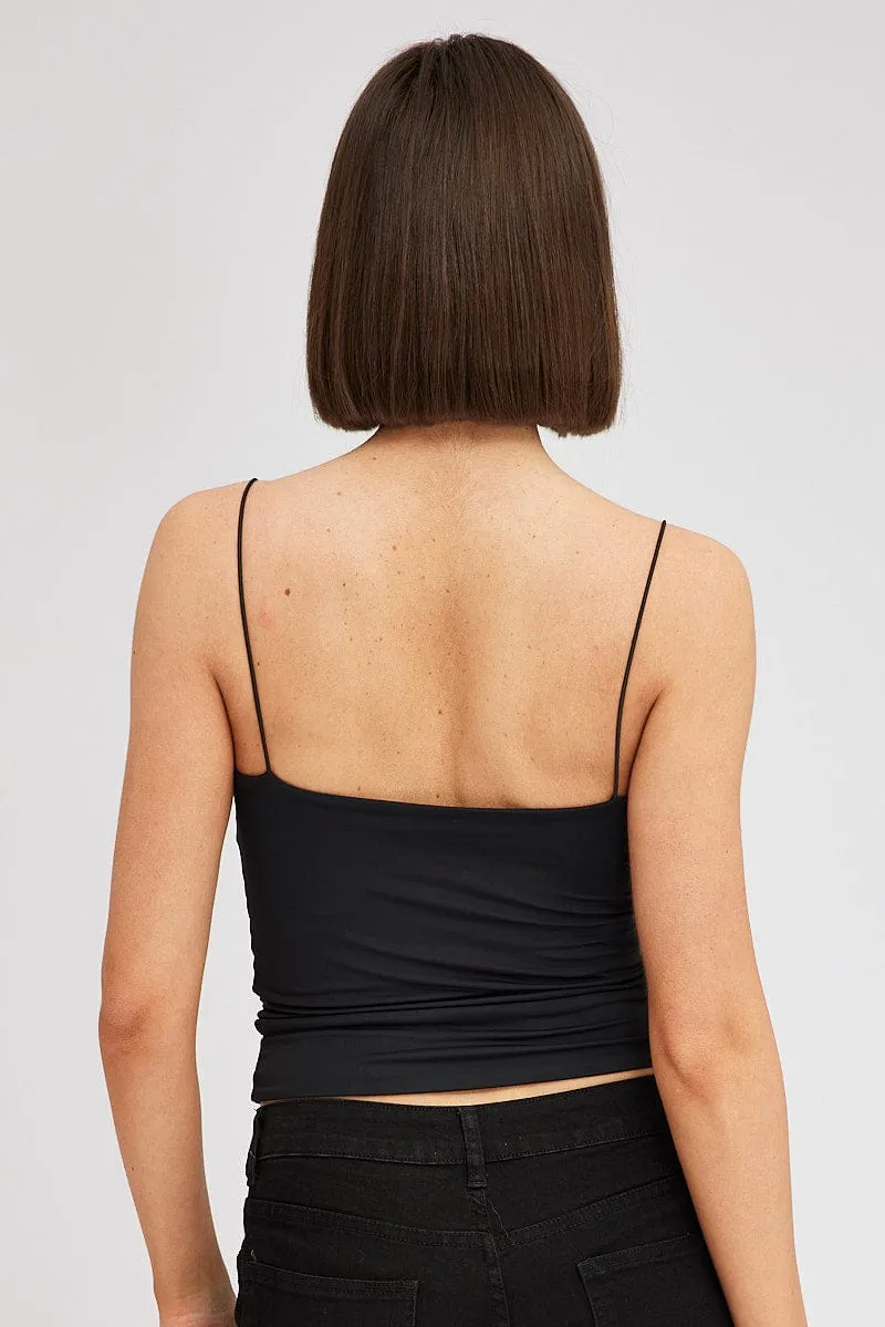 Black Top Crop Strap Corsage FrictionResistantFabric StainReleaseCoating