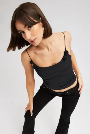 Black Top Crop Strap Corsage Stylish Blouse Magnetic Closure