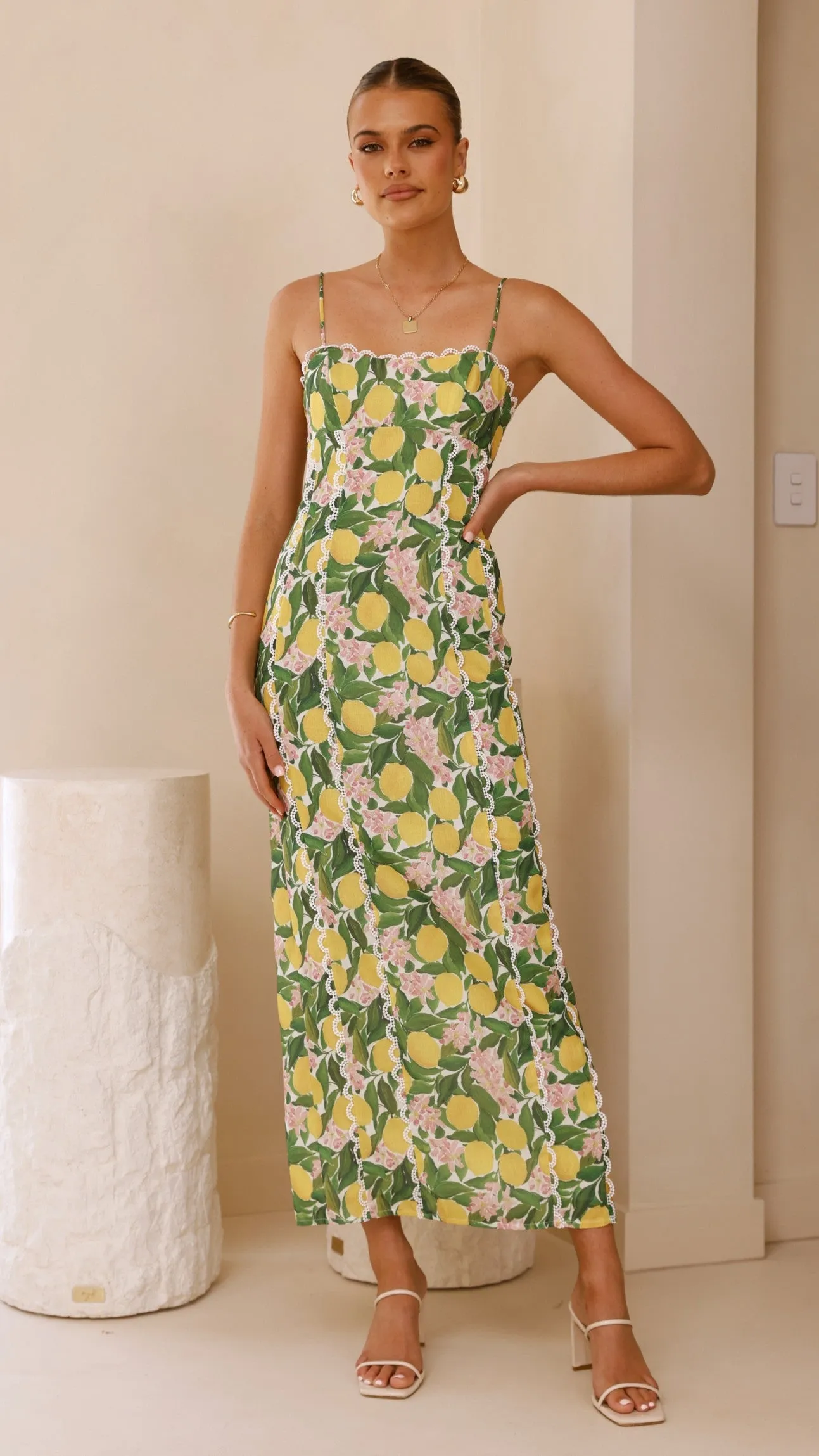 Wave Sound Dance Floor Carlia Midi Dress - Lemon Print