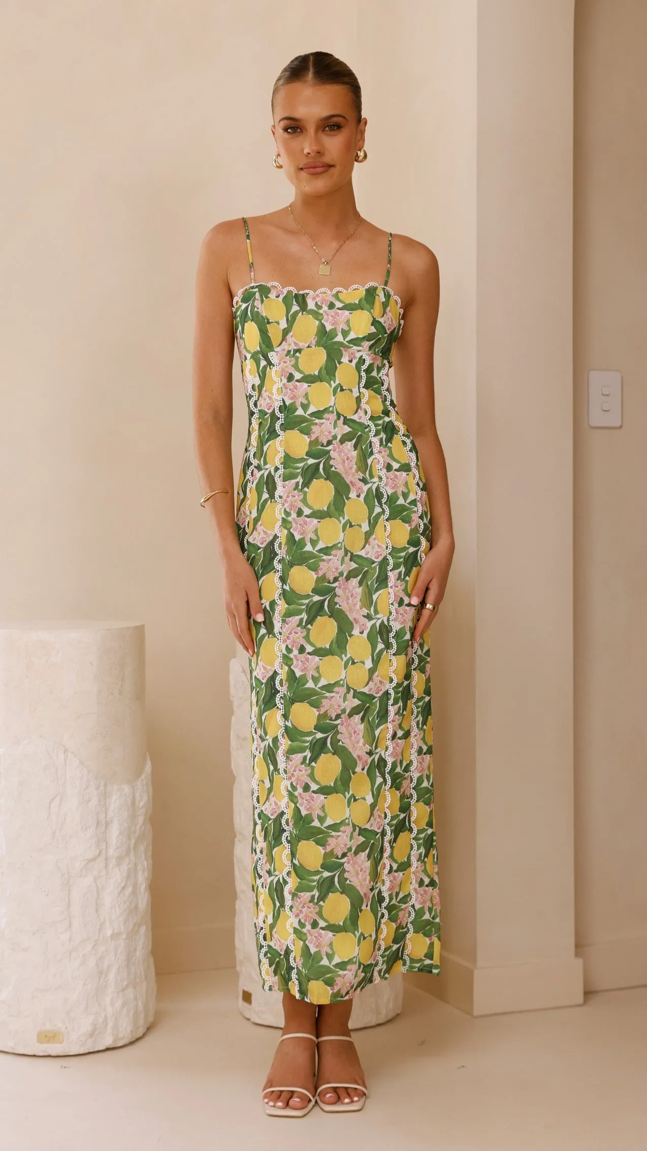 Party Proof Carlia Midi Dress - Lemon Print