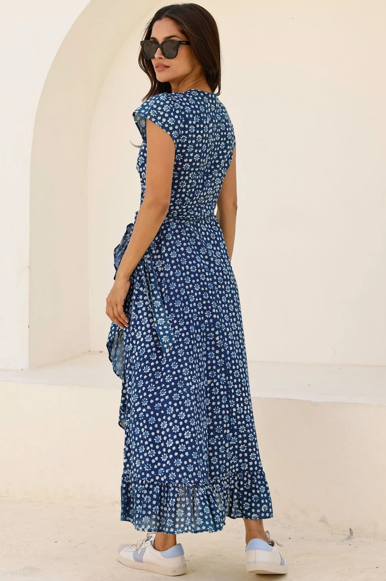 Demi Organic Cotton Wrap Dress | Navy Shadow Play Stylish Casual