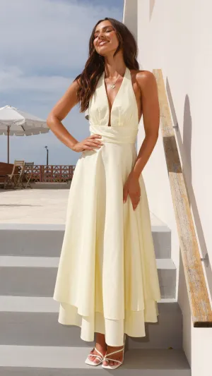 Boho chic Snow Field Kathy Halter Neck Maxi Dress - Lemon