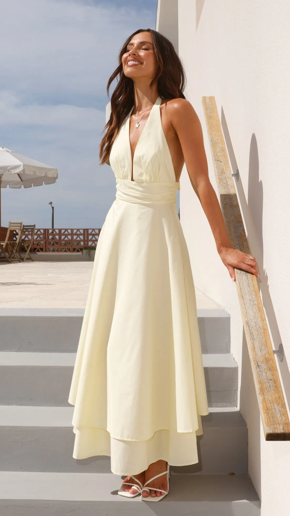 Light and breathable fabric Heat Proof Kathy Halter Neck Maxi Dress - Lemon