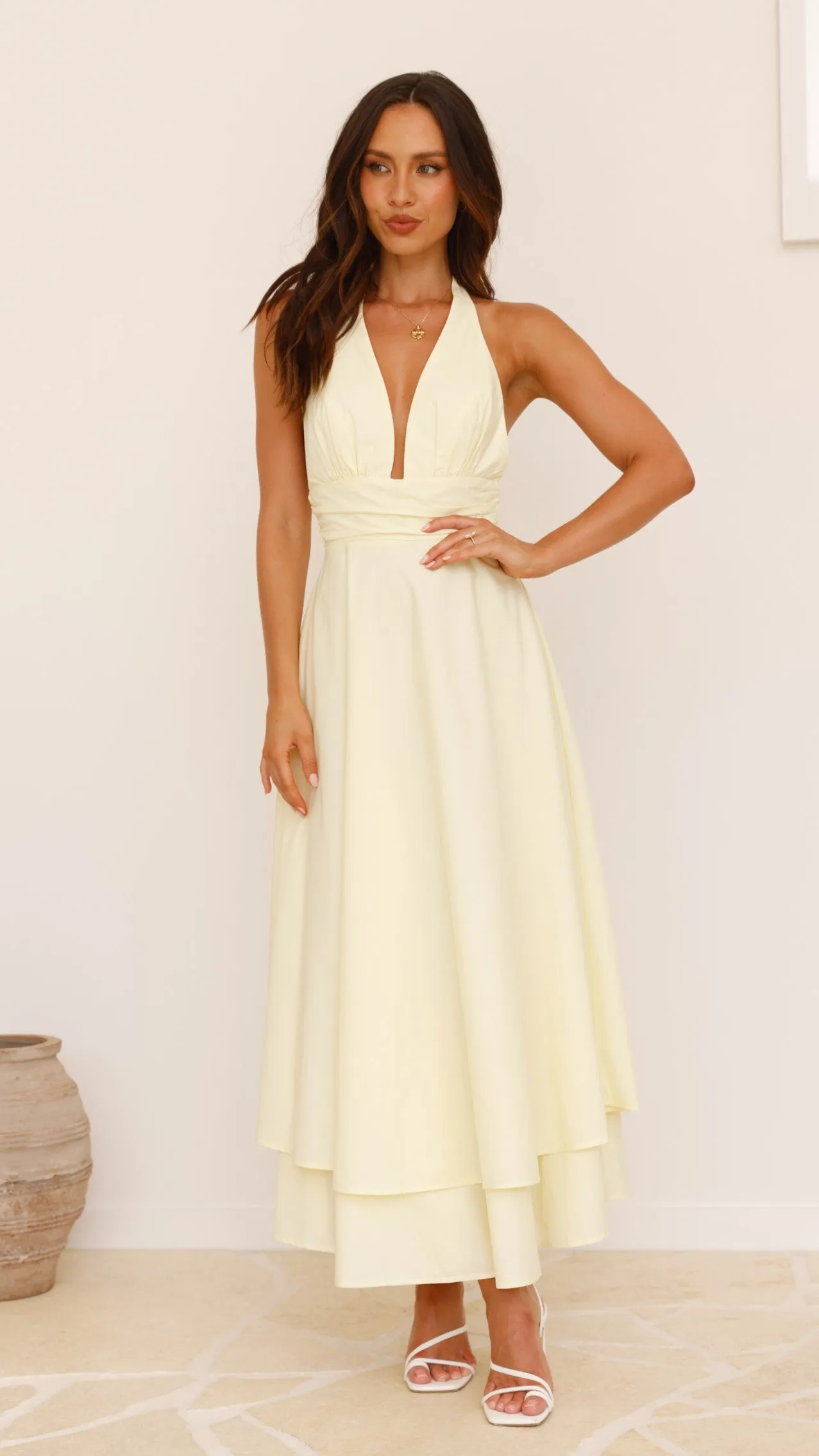 Gala Mood Country Lane Kathy Halter Neck Maxi Dress - Lemon