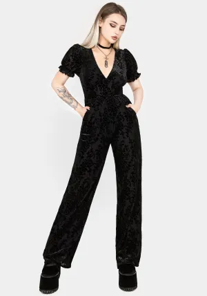 Lilias Devor?? Velour Mesh Jumpsuit Elasticized Cuffs Comfort Stretch