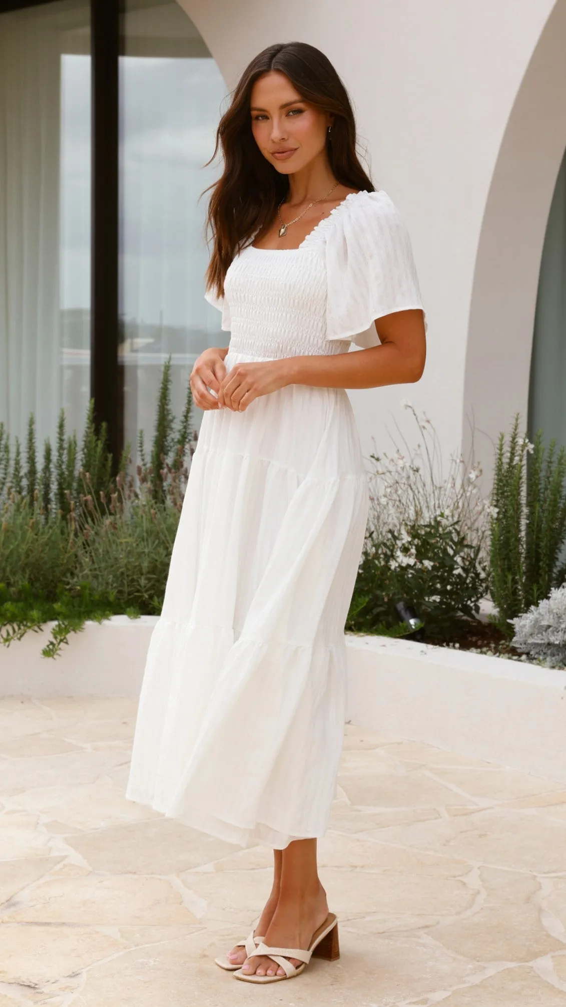 Lainey Midi Dress - White Soft-touch day dress Daily Smart