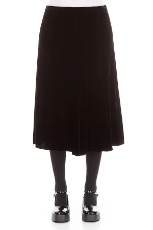 Lightweight texture Midi Black Silk Velvet Skirt