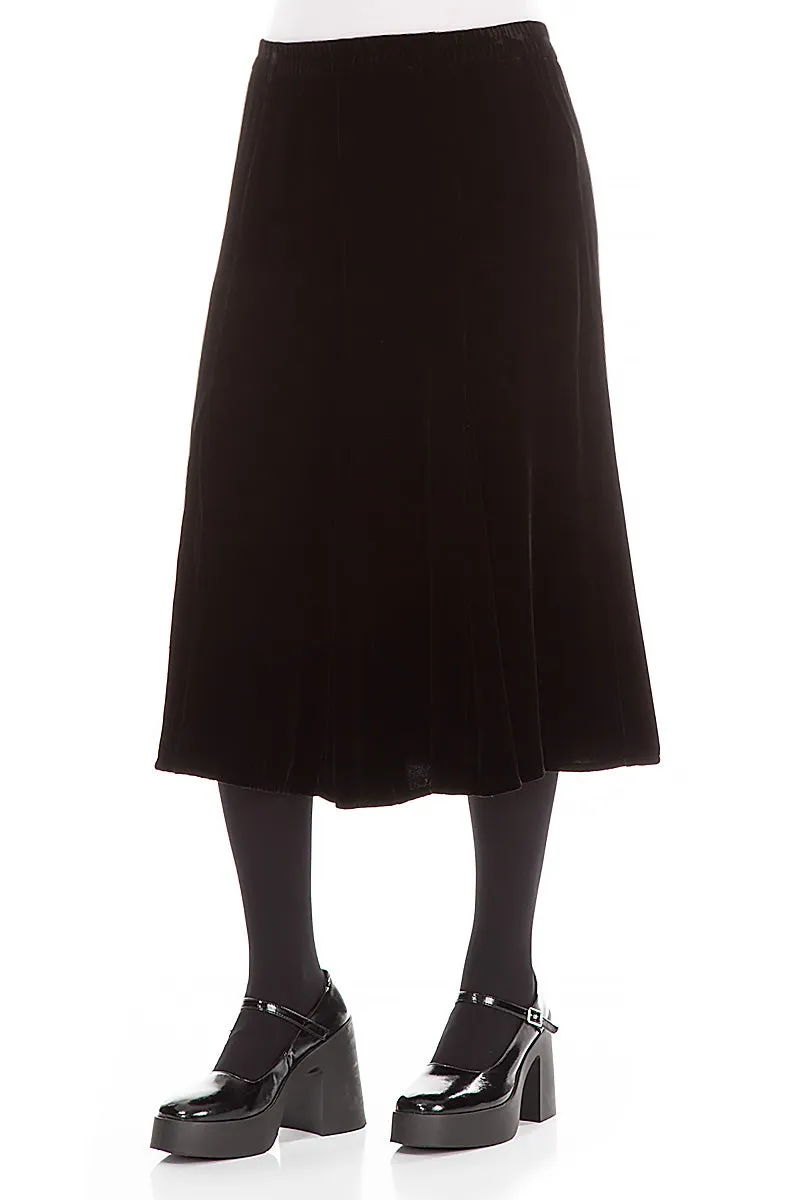 Midi Black Silk Velvet Skirt City Tones Airy Look