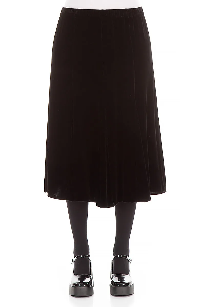 Lightweight texture Midi Black Silk Velvet Skirt