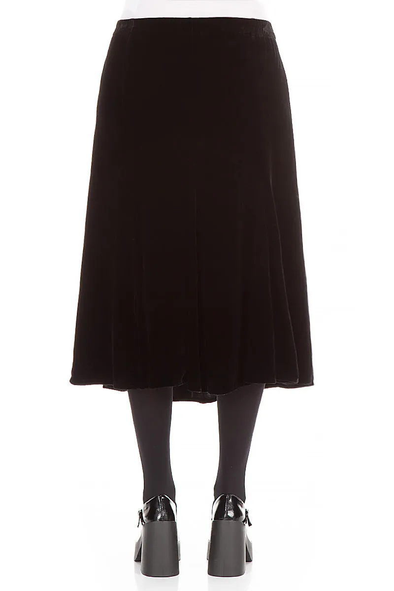 Airy Feel Midi Black Silk Velvet Skirt