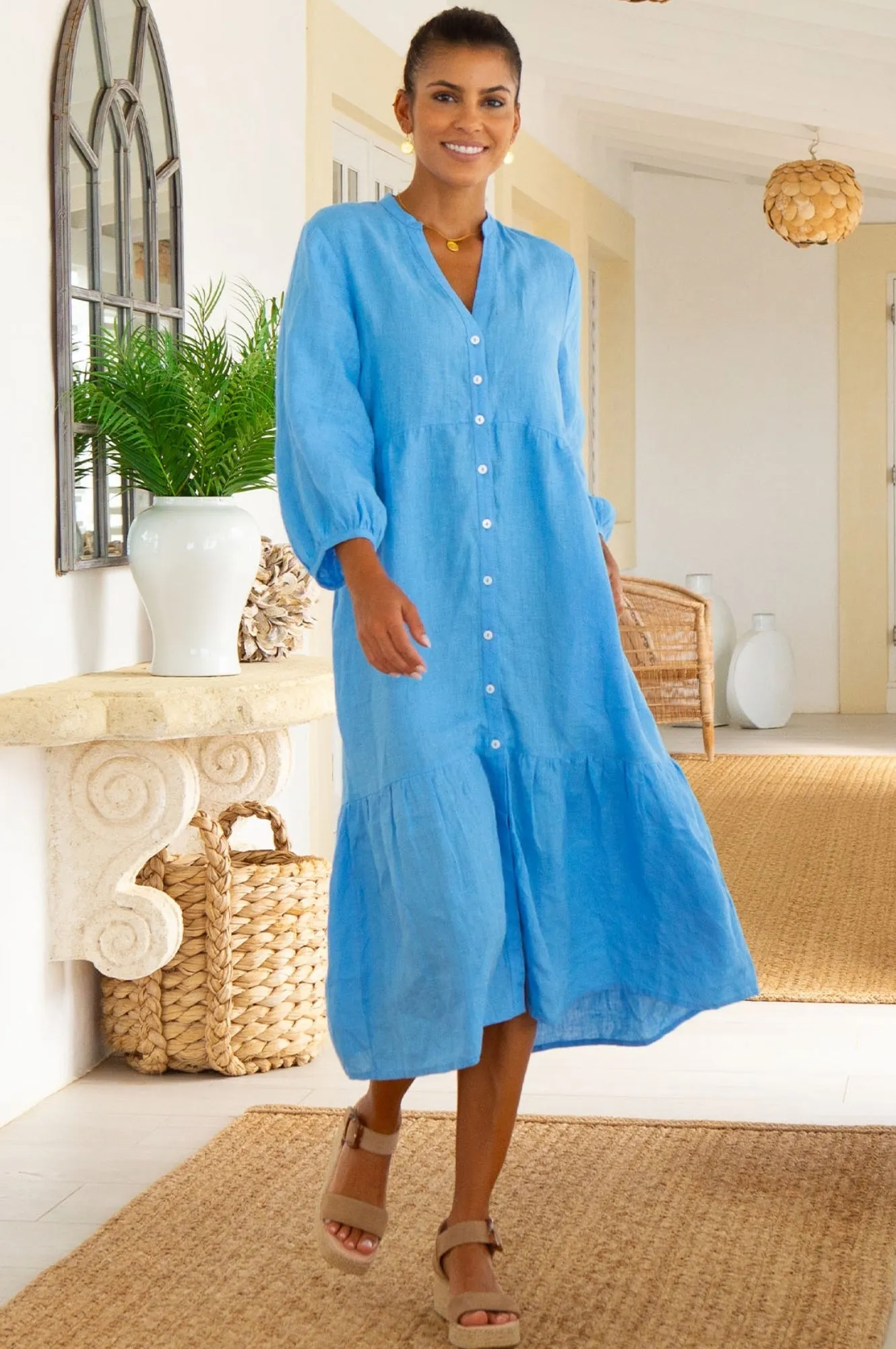 Grass Smell Charlotte Linen Dress | Cornflower