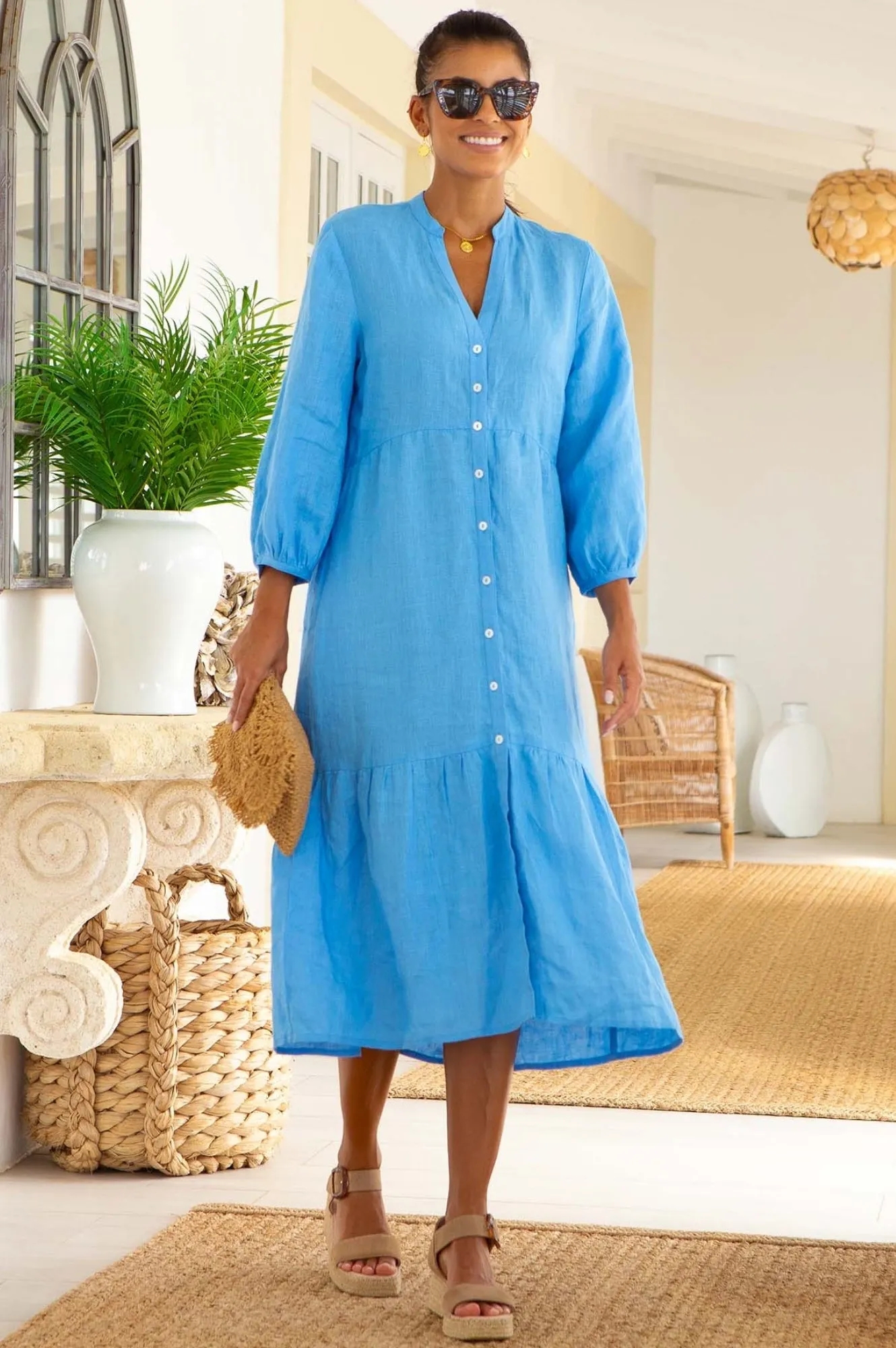 Comfy chic Daily Glam Charlotte Linen Dress | Cornflower