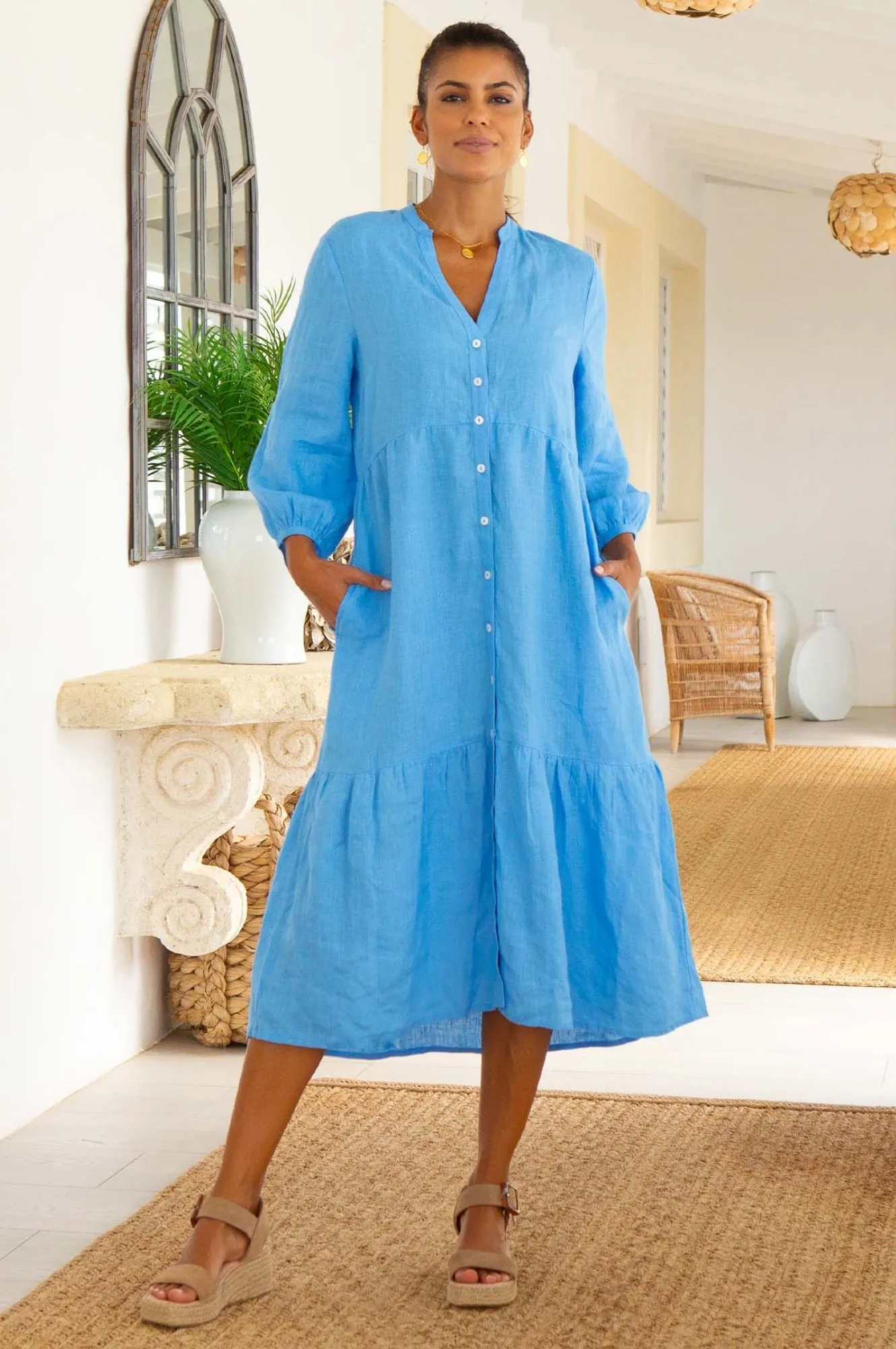 Art Gallery Charlotte Linen Dress | Cornflower