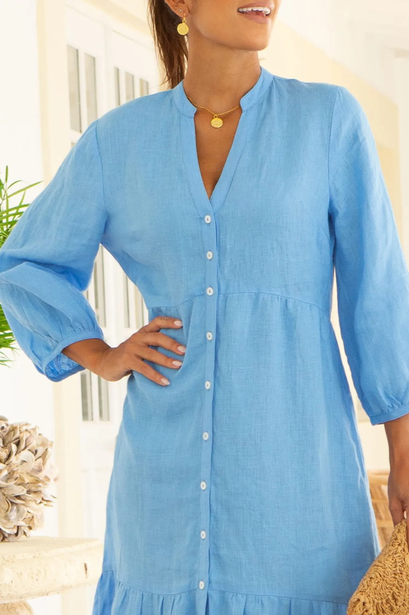 Charlotte Linen Dress | Cornflower Layering friendly