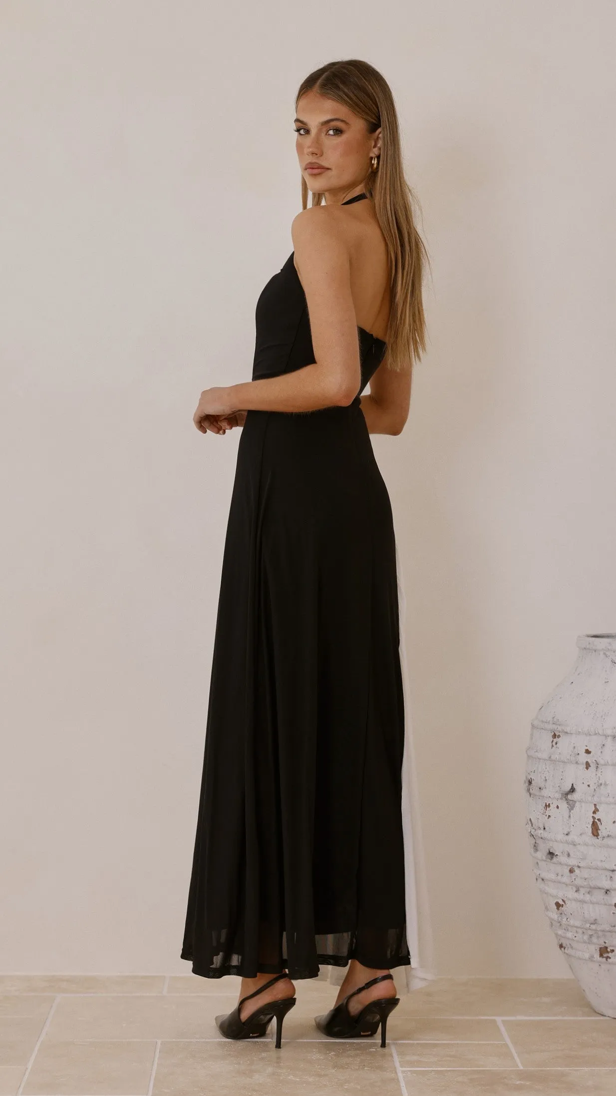 Cia Maxi Dress - Black/White Georgette Flow
