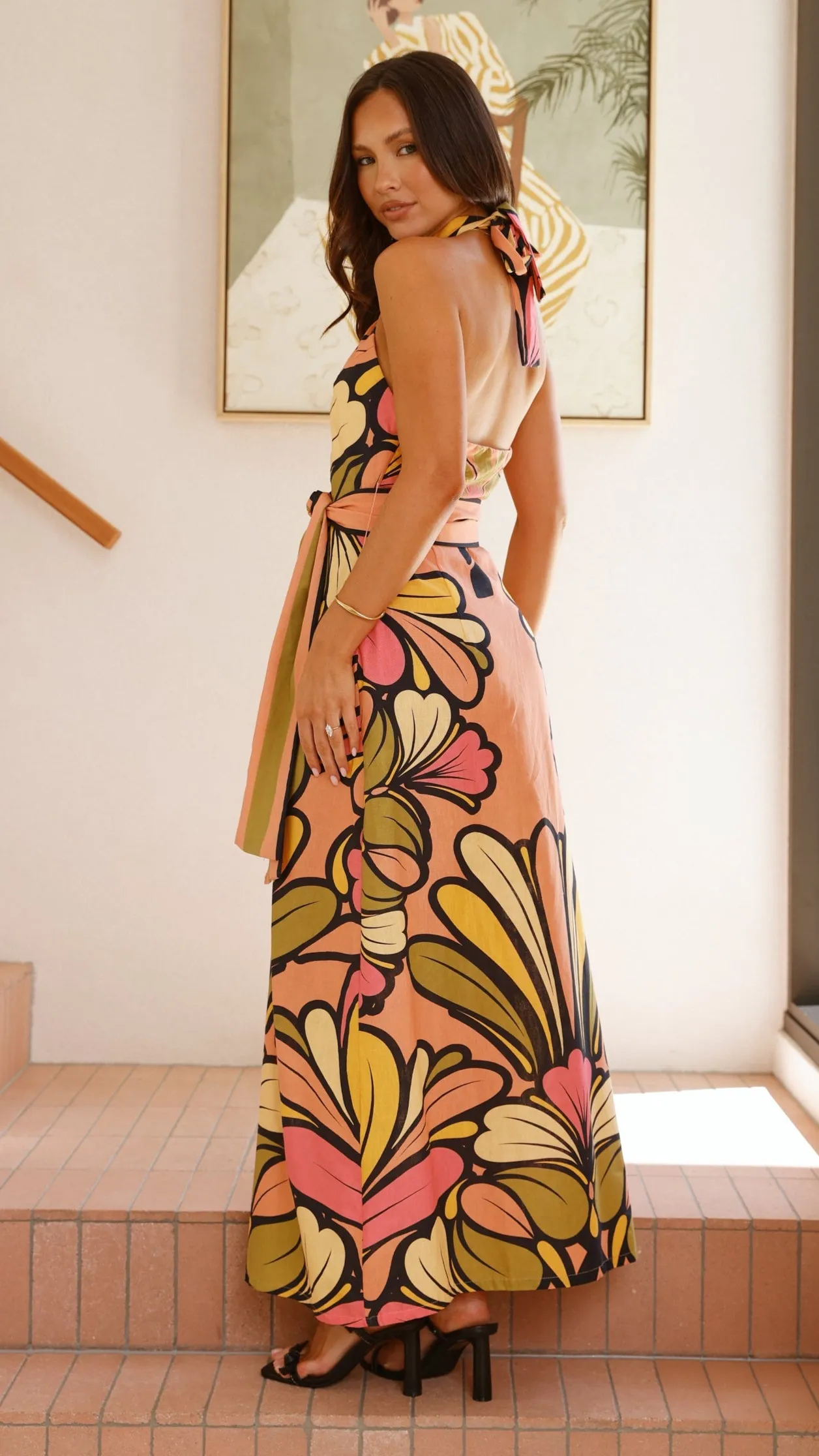 Portugal Twist Halter Maxi Dress - Melon Mirror Glow Soft draping maxi