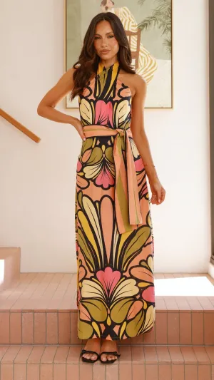 Bridge Walk City Air Portugal Twist Halter Maxi Dress - Melon