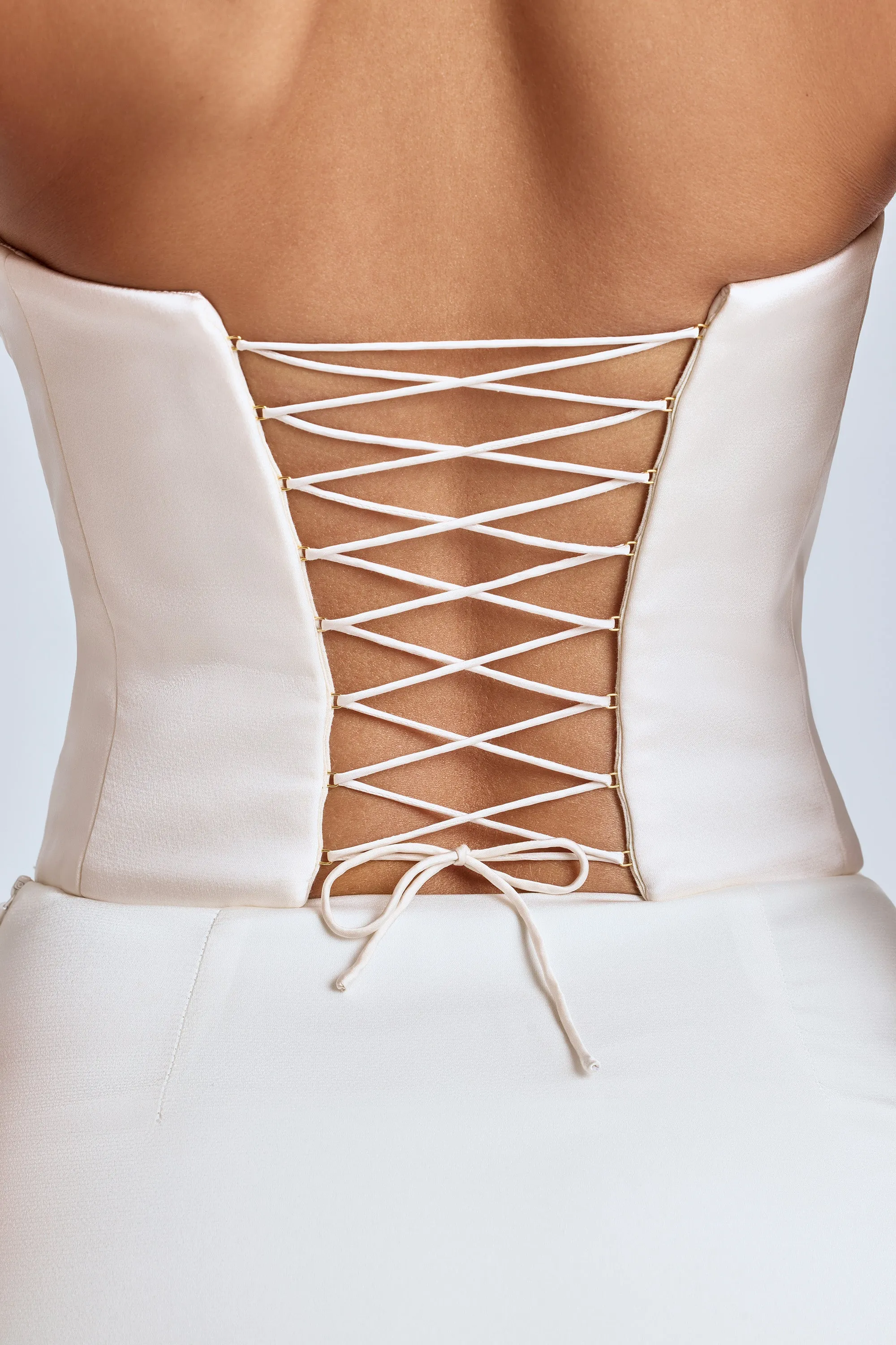 Strapless Lace-Up Satin Corset in Ivory Code Soul Light Fabric